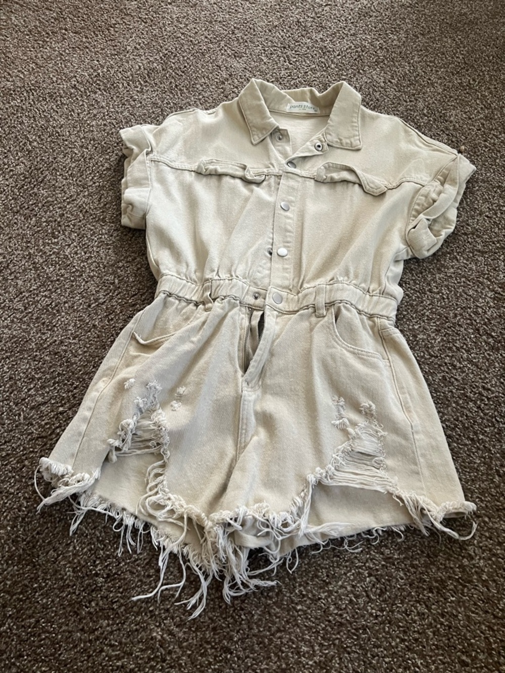 Distressed Cream Denim Romper